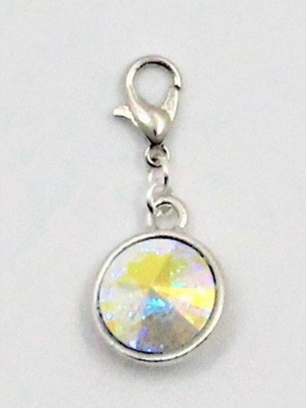 Swarovski Elements Crystal Round Charm Pendant - White Iridescent- clip on charm